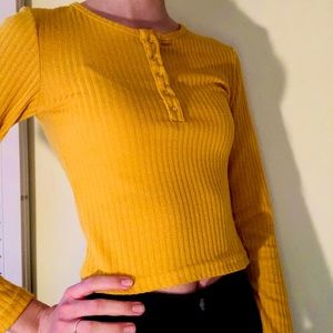 Yellow Cropped Long Sleeve Shirt